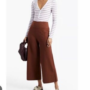 Veronica Beard High-Rise Wide-Leg Knit Pants in Chestnut Brown